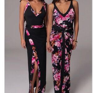 JLUXLABEL Black Floral Contrast Kamie Reversible Skirt Set Bodysuit Size Medium